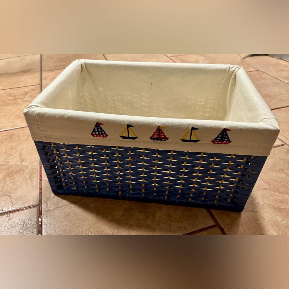 Nautical Woven Basket with Sailboat Design-Large